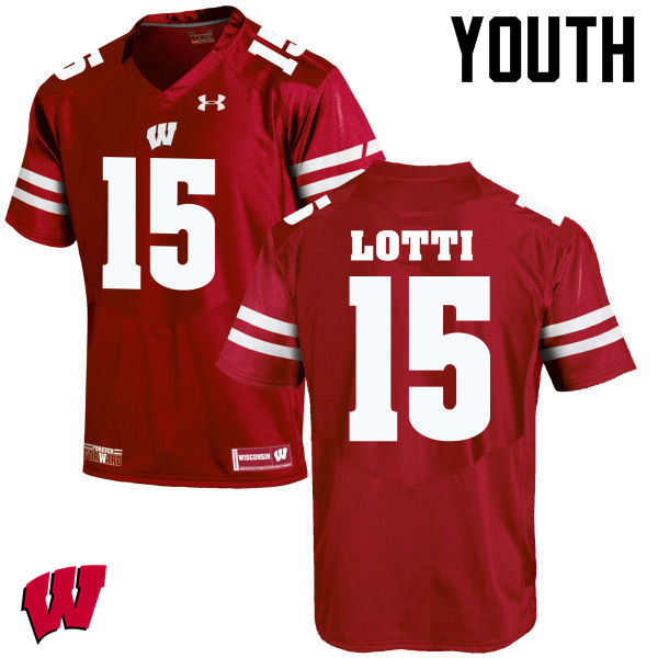 Wisconsin Badgers Youth #15 Anthony Lotti NCAA Under Armour Authentic Red College Stitched Football Jersey HU40N46LF
